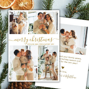 Elegant Gold Script 4 Photo Collage Christmas Holiday Card