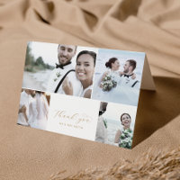 Elegant Gold Script 4 Photo Collage Folded Wedding