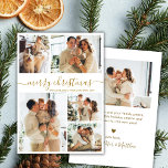 Elegant Gold Script 5 Photo Collage Christmas Holiday Card<br><div class="desc">Modern Elegant Simple Calligraphy Gold Script 5 Photo Collage Merry Christmas Holiday Card. This festive, minimalist, five (5) photo holiday greeting card template features a pretty grid photo collage and says „Merry Christmas”! The „Merry Christmas” greeting text is written in a beautiful whimsical swirly hand lettered swash-tail font typography or...</div>