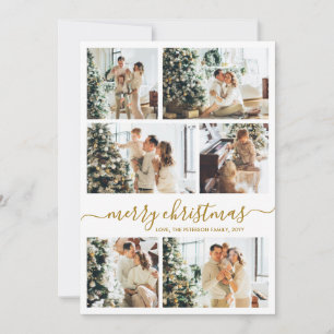 Elegant Gold Script 6 Photo Collage Christmas Holiday Card