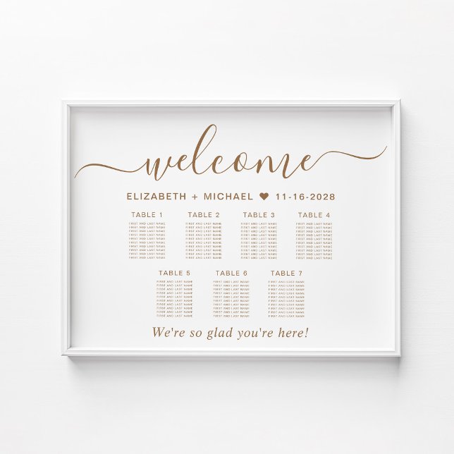 Elegant Gold Script 7 Table Wedding Seating Chart (Creator Uploaded)