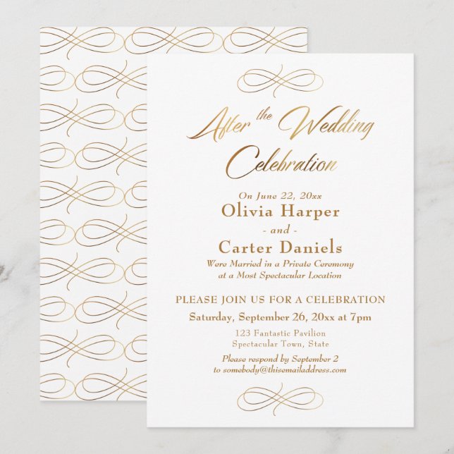 Elegant Gold Script After the Wedding Celebration Invitation (Front/Back)
