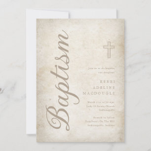 Elegant Gold Script Aged Parchment Baptism Invitation
