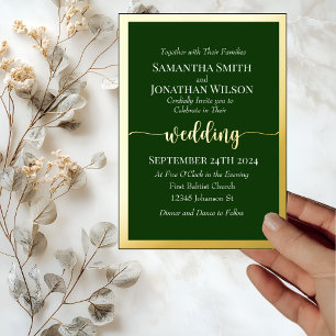 Elegant Gold Script and Frame on Green Wedding