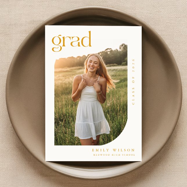 Elegant Gold Script Arch Photo Graduation Party Invitation (Creator Uploaded)