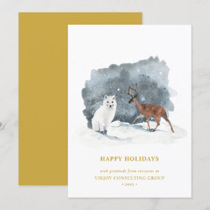 Elegant Gold Script Arctic Winter Business Holiday Card