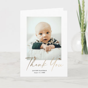 Elegant Gold Script Baby Photo Thank You Card