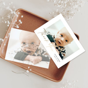 Elegant Gold Script Baby Photo Thank You Card