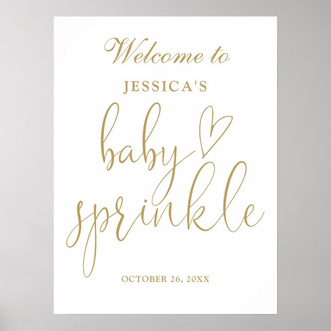 Elegant Gold Script Baby Sprinkle Welcome Sign (Front)