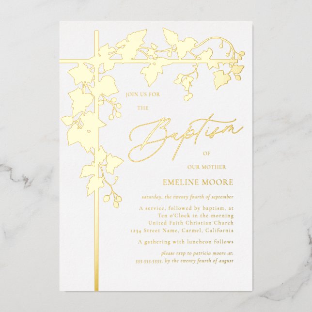 Elegant Gold Script Baptism (Front)