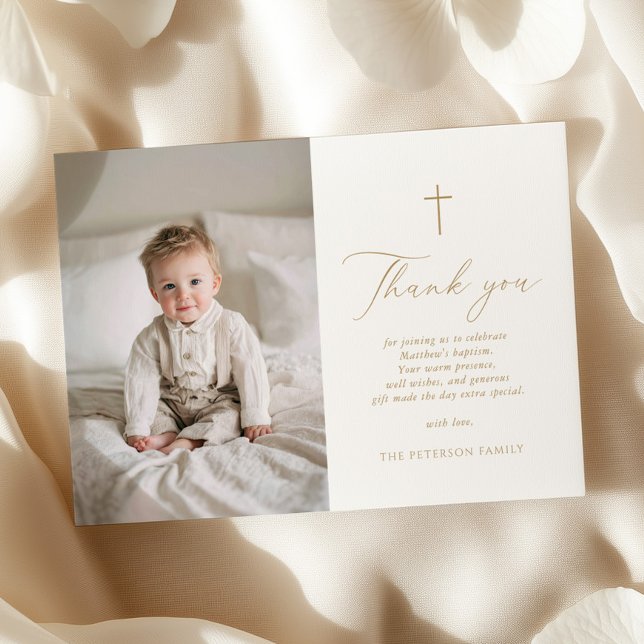 Elegant Gold Script Baptism Flat Thank You Card (Creator Uploaded)