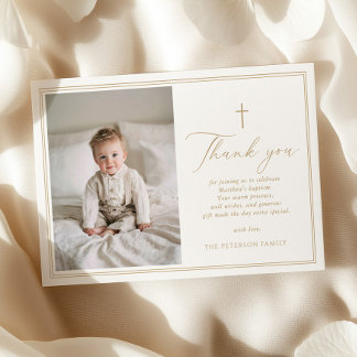 Elegant Gold Script Baptism Flat Thank You Card