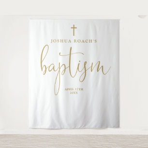 Elegant Gold Script Baptism Photo Backdrop Tapestry