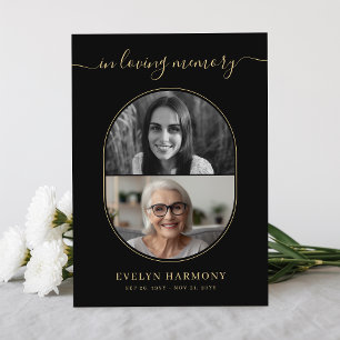 Elegant Gold Script Before & After Photo Funeral Invitation
