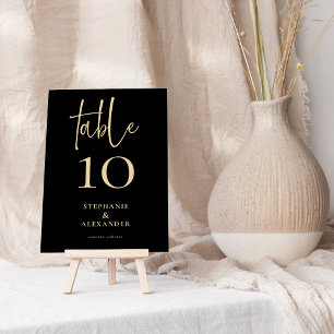 Elegant Gold Script Black Names Date Table Number