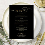 Elegant Gold Script Black Wedding Menu<br><div class="desc">A simple chic calligraphy wedding menu card. I offer a free customisation service; if you have any questions or special requests,  please feel free to contact me.</div>