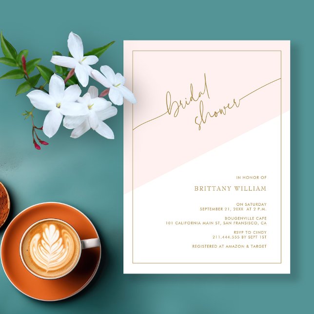 Elegant Gold Script Blush Pink Bridal Shower  Invitation (Elegant Gold Script Blush Pink Bridal Shower Invitation)