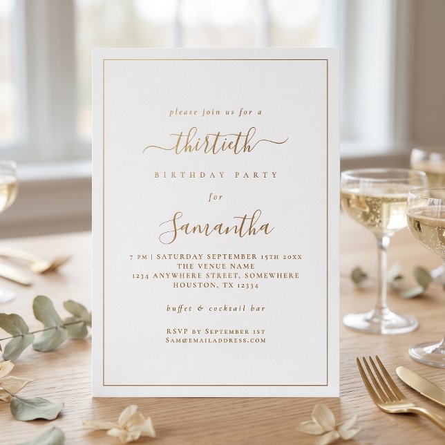 Elegant Gold Script Border 30th Birthday Party Invitation (Creator Uploaded)