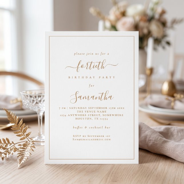Elegant Gold Script Border 40th Birthday Party Invitation (Creator Uploaded)