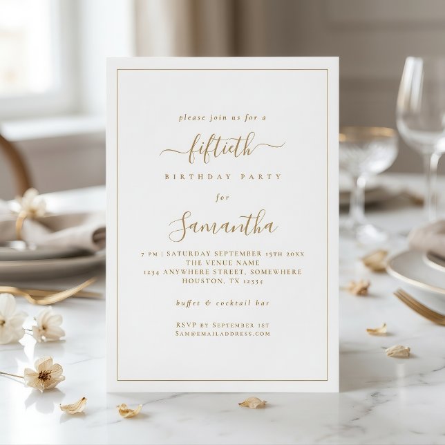Elegant Gold Script Border 50th Birthday Party Invitation (Creator Uploaded)