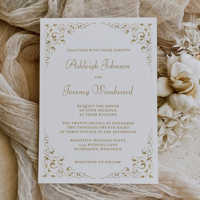 Elegant Gold Script Botanical Frame Wedding Invitation (Creator Uploaded)