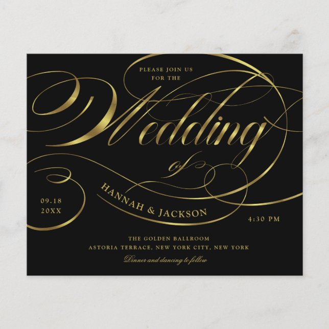 Elegant Gold Script Budget Wedding Invitation (Front)
