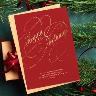 Elegant gold script business corporate  holiday card