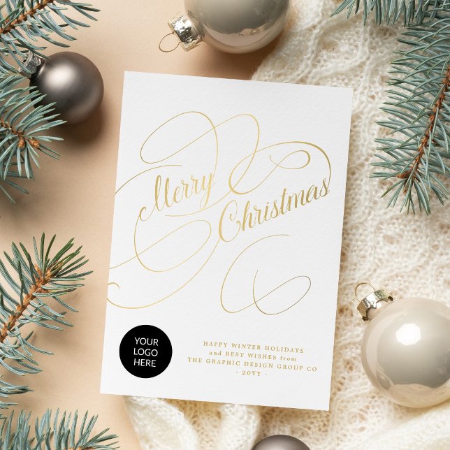 Elegant gold script business corporate logo holiday card (Creator Uploaded)