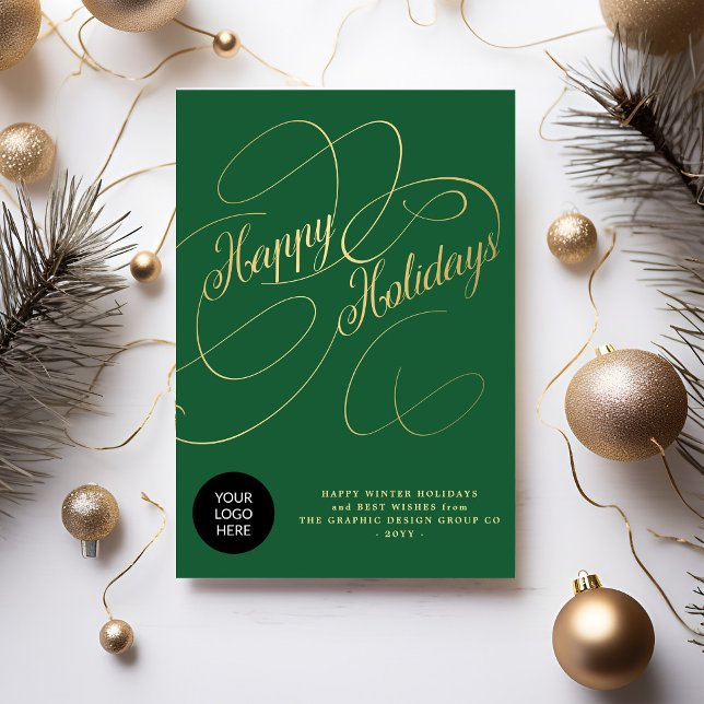 Elegant gold script business corporate logo holiday card (Creator Uploaded)