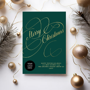 Elegant gold script business corporate logo holiday card