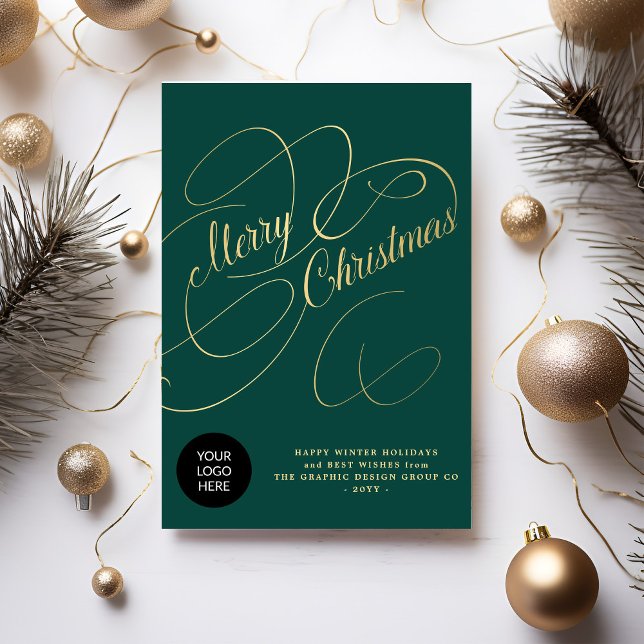 Elegant gold script business corporate logo holiday card (Creator Uploaded)