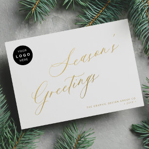 Elegant gold script business LOGO corporate Holiday Card