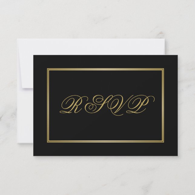 Elegant Gold Script Calligraphy on Black Wedding RSVP Card (Back)