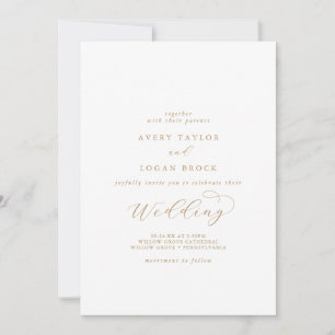 Elegant Gold Script Casual Couple & Family Wedding Invitation