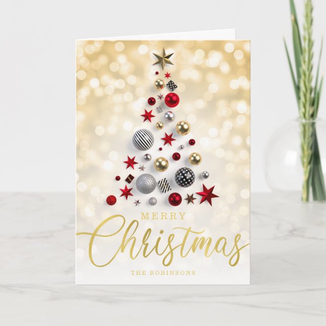 Elegant Gold Script Christmas Lights Holiday Card (Front)