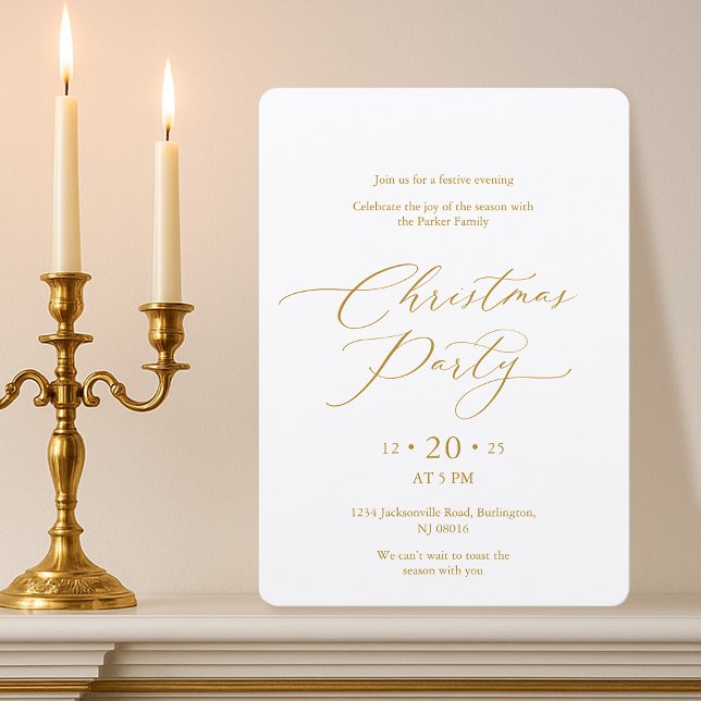 Elegant Gold Script Christmas Party Invitation (Creator Uploaded)