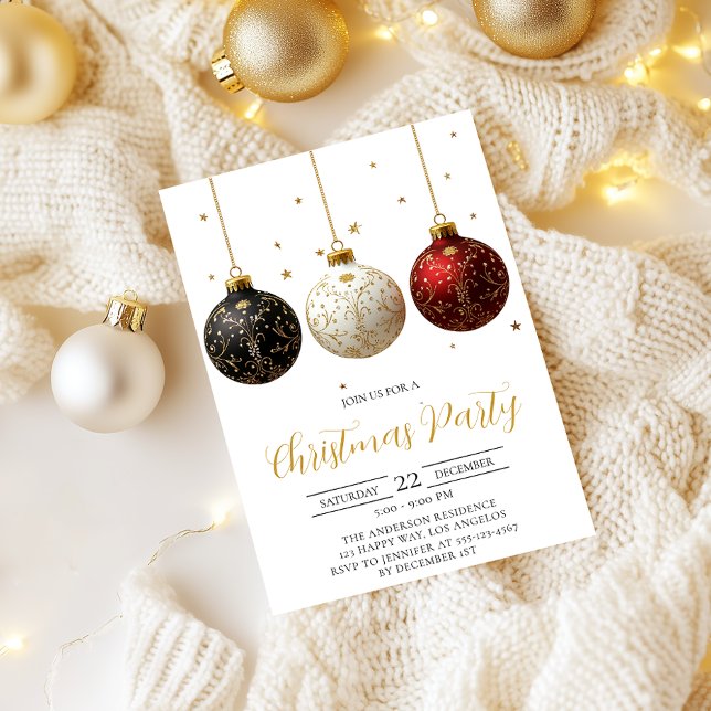 Elegant Gold Script Christmas Party Invitation (Creator Uploaded)