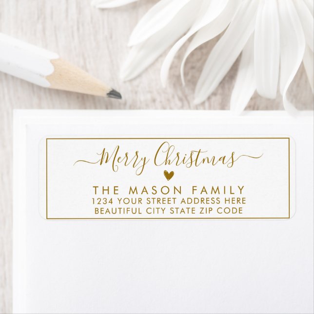 Elegant Gold Script Christmas Return Address Label (Insitu)