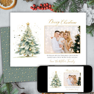 Elegant Gold Script Christmas Tree One Photo  Holiday Card