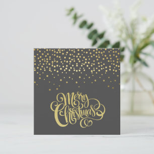 Elegant Gold Script & Confetti Black Christmas Holiday Card