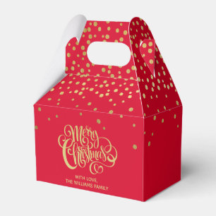 Elegant Gold Script & Confetti Red Christmas  Favour Box