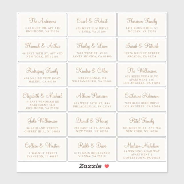 Elegant Gold Script Cream Wedding Guest Address (Sheet)