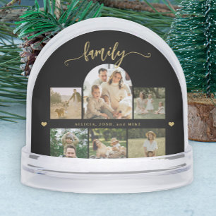 Elegant gold script custom family photo collage snowglobe