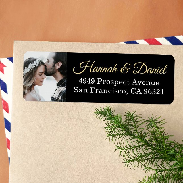 Elegant Gold Script Custom Photo Return Address (Creator Uploaded)