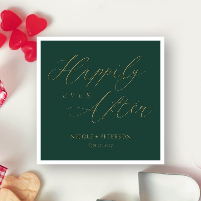 Elegant Gold Script Emerald Green Wedding Napkins (Personalized Elegant Gold Script Emerald Green Wedding Napkins
)