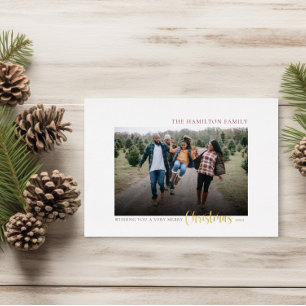 Elegant Gold Script Family Christmas Photo Foil Holiday Card