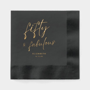 Elegant Gold Script Fifty and Fabulous Birthday Foil Napkins