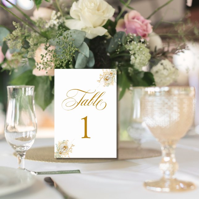 Elegant Gold Script Floral Wedding  Table Number 1 (Creator Uploaded)