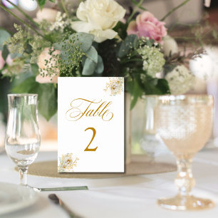 Elegant Gold Script Floral Wedding  Table Number 2