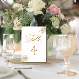 Elegant Gold Script Floral Wedding  Table Number 4